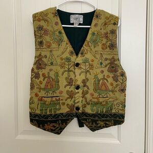 Vintage VISION I‎ women’s embroidered button up cotton vest one size